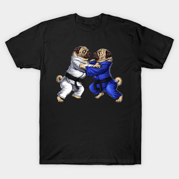 Pugs Jiu-Jitsu Wrestlers T-Shirt by underheaven